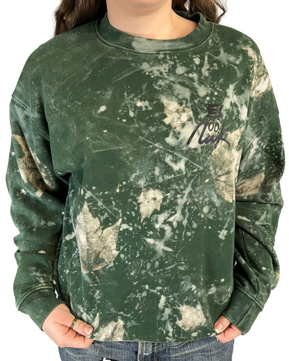 Forest Green Leaf Bleached NWK Crewneck