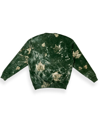 Forest Green Leaf Bleached NWK Crewneck