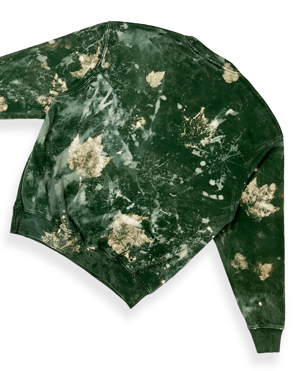 Forest Green Leaf Bleached NWK Crewneck