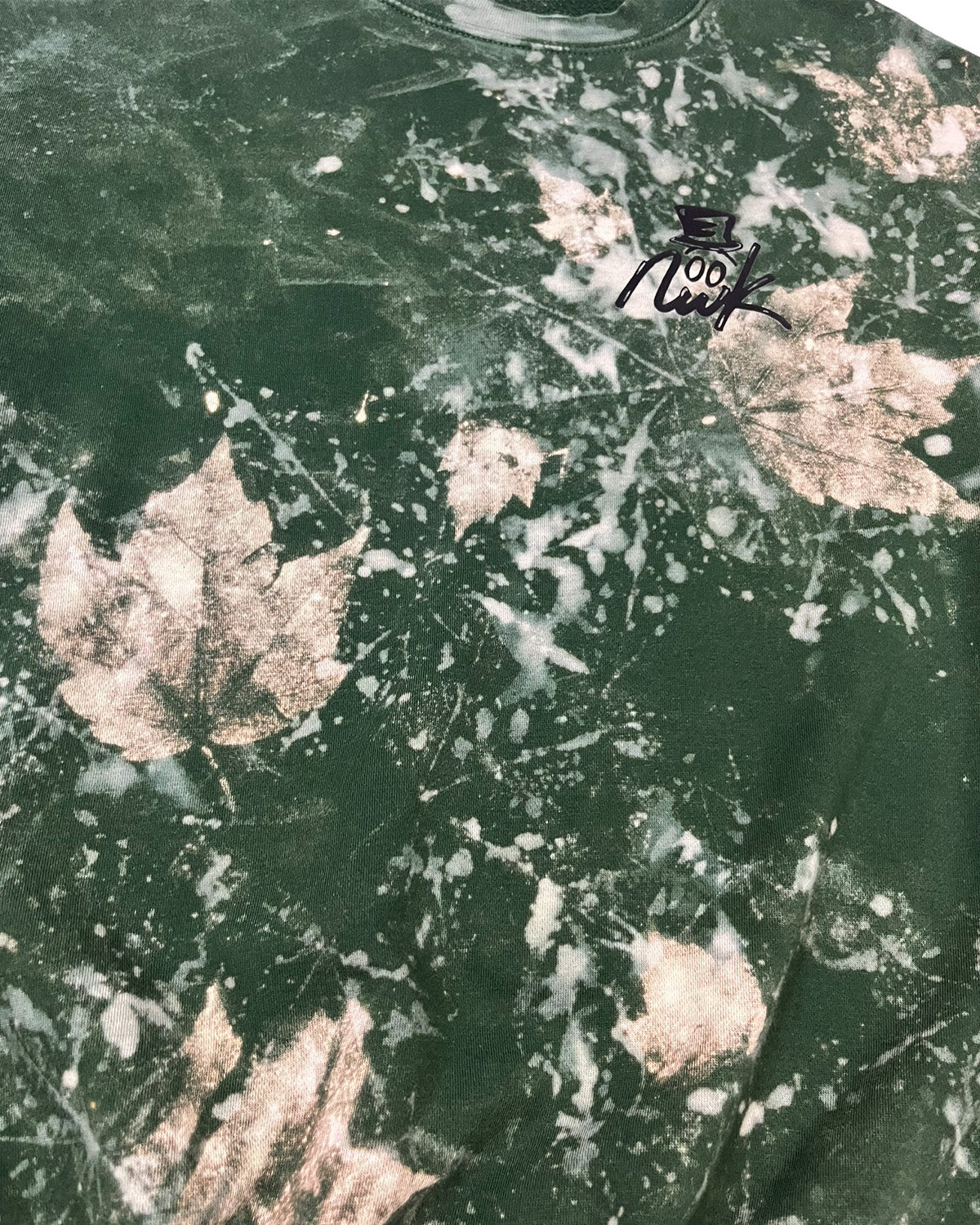 Forest Green Leaf Bleached NWK Crewneck