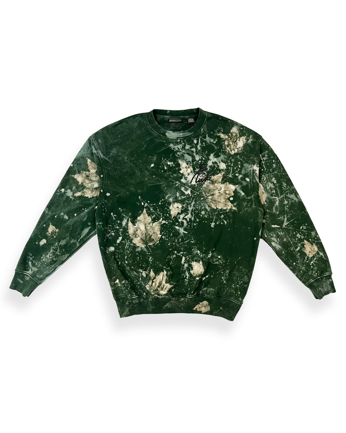 Forest Green Leaf Bleached NWK Crewneck