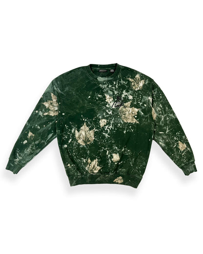 Forest Green Leaf Bleached NWK Crewneck