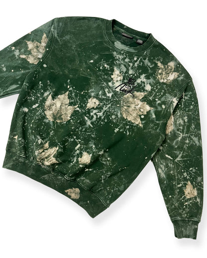 Forest Green Leaf Bleached NWK Crewneck