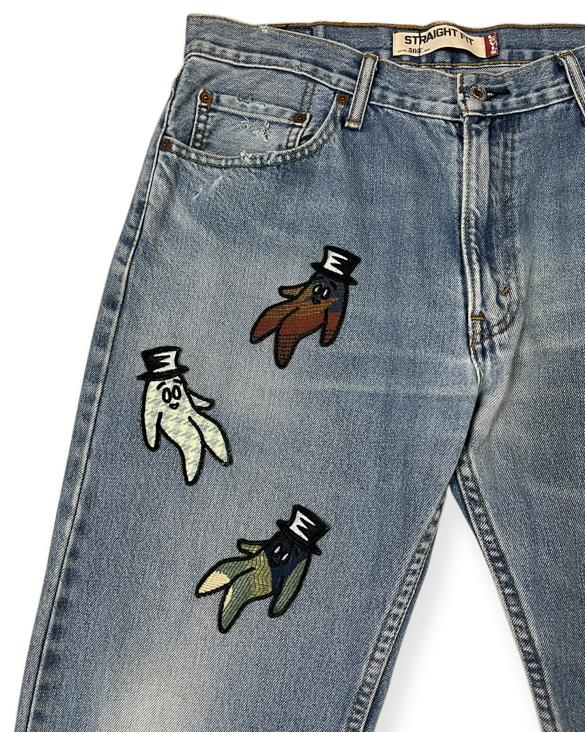 Blue Distressed Bop Patches Denim