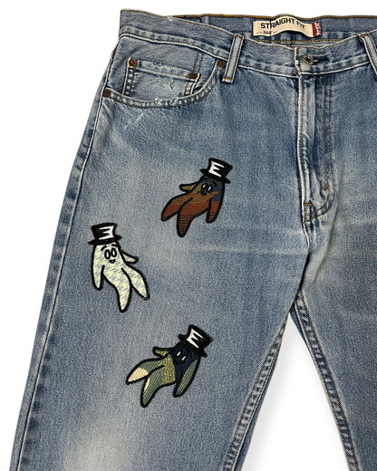 Blue Distressed Bop Patches Denim