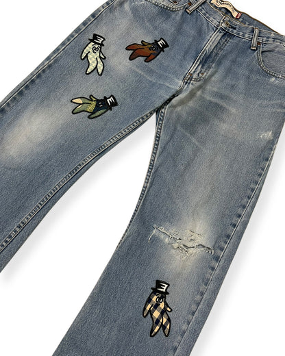 Blue Distressed Bop Patches Denim