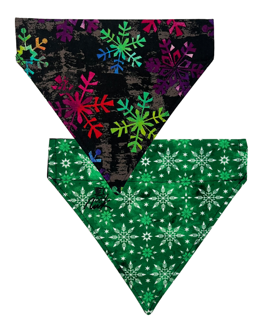 Green Multicolor Snowflakes - NWK Reversible Over-the-Collar Animal Bandanas