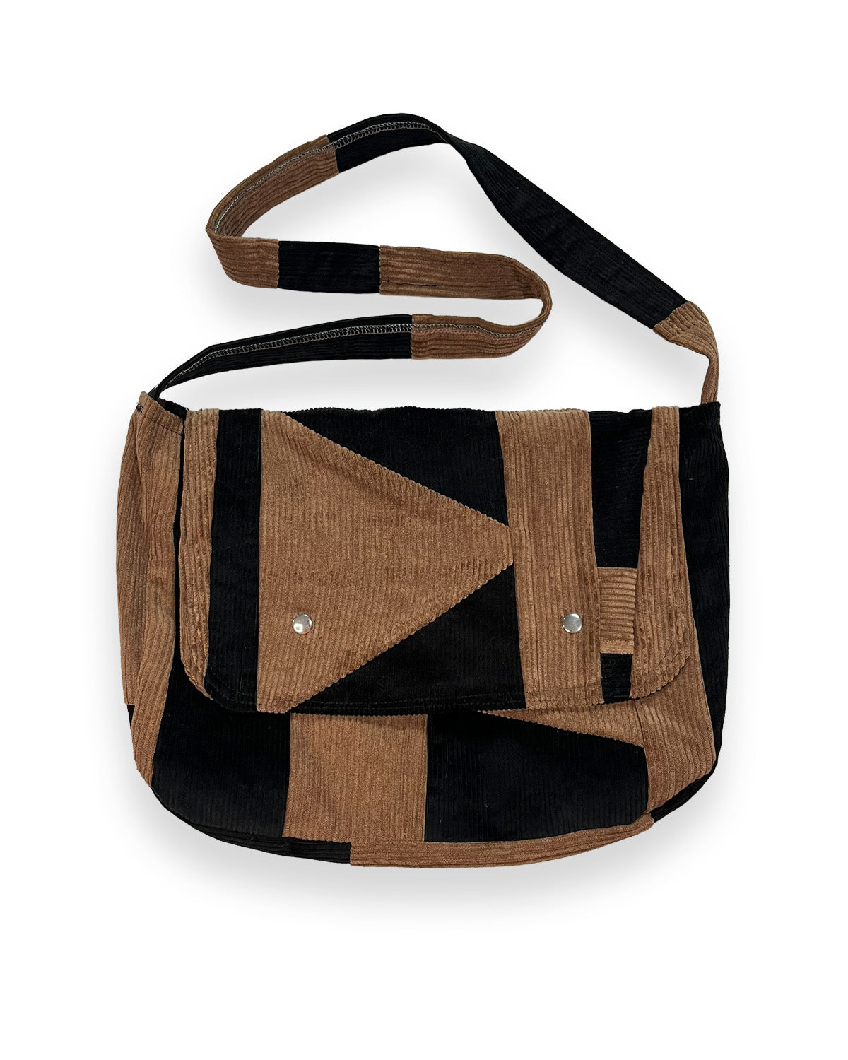 Corduroy Patchwork Crossover Flap Bag