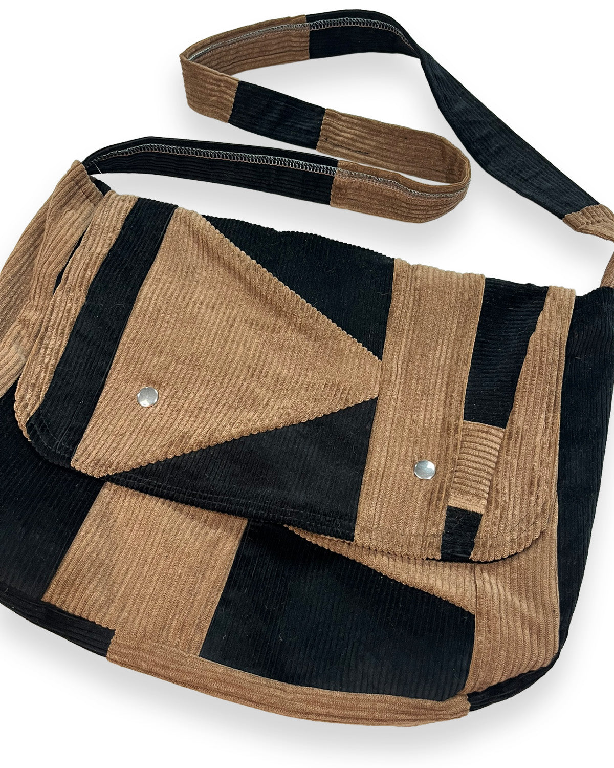 Corduroy Patchwork Crossover Flap Bag