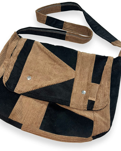 Corduroy Patchwork Crossover Flap Bag