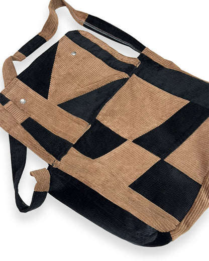 Corduroy Patchwork Crossover Flap Bag