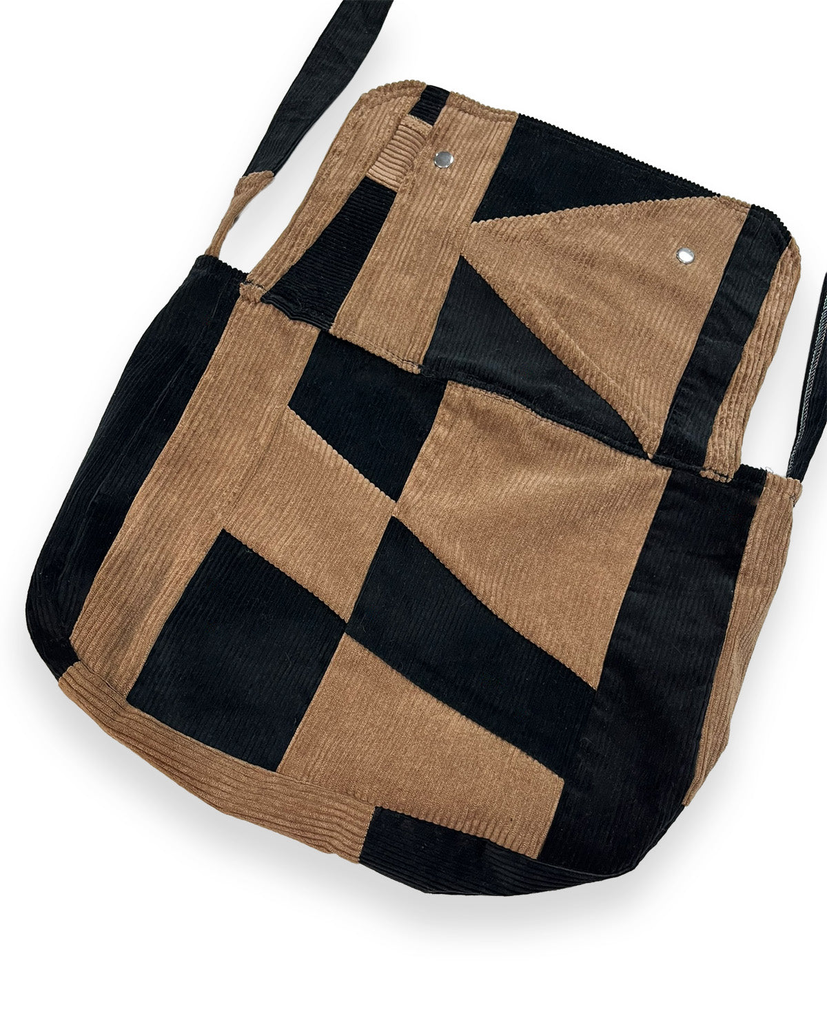 Corduroy Patchwork Crossover Flap Bag