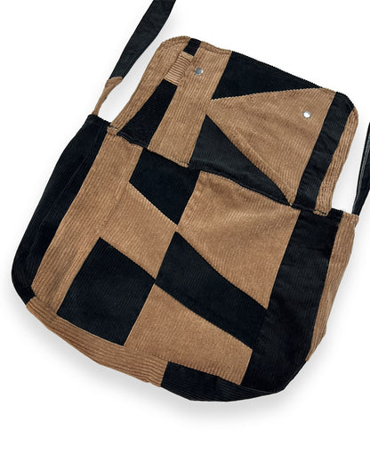 Corduroy Patchwork Crossover Flap Bag
