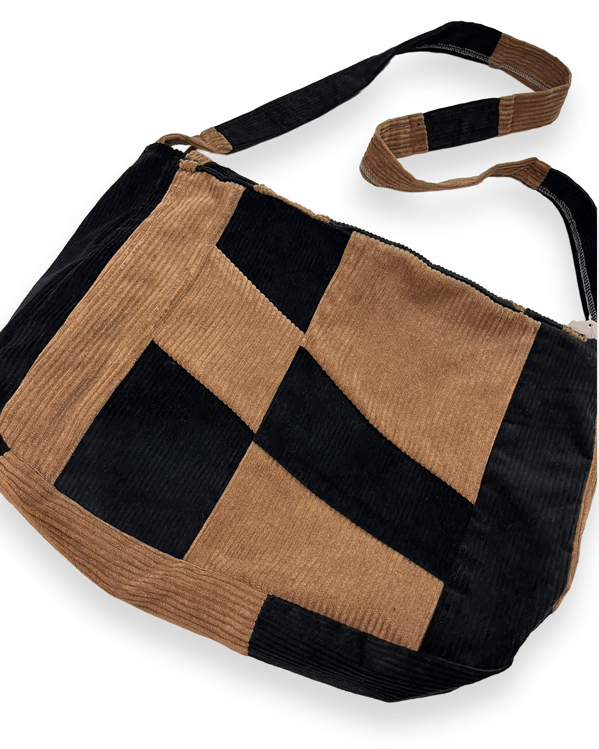 Corduroy Patchwork Crossover Flap Bag