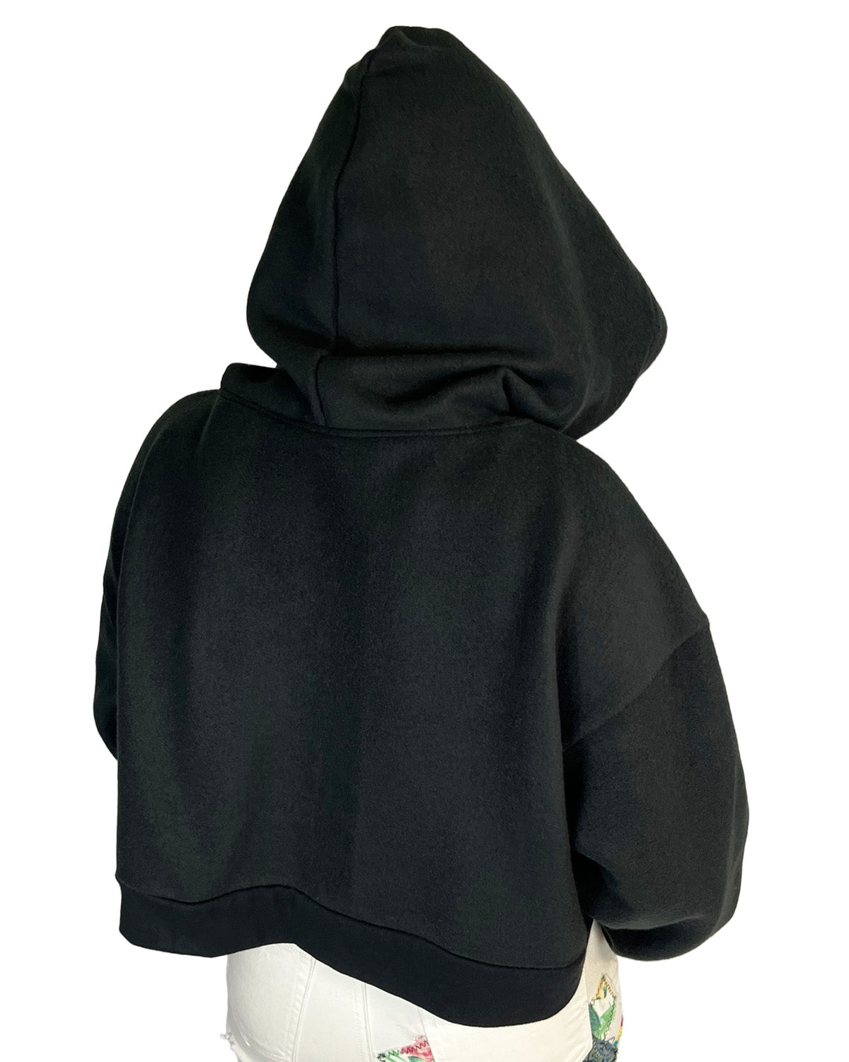 Black Cropped Fleece Hoodie