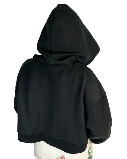 Black Cropped Fleece Hoodie