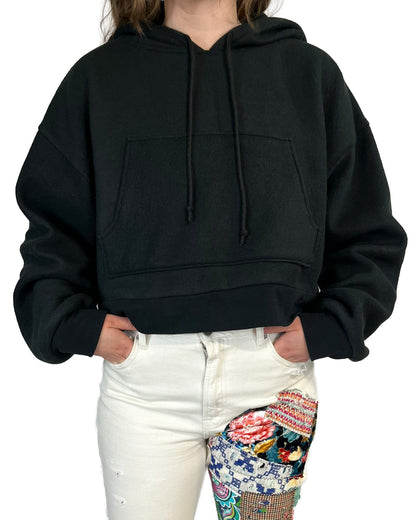 Black Cropped Fleece Hoodie