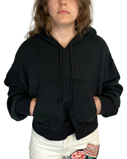 Black Cropped Fleece Hoodie