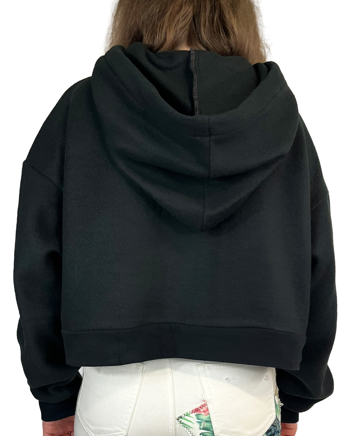Black Cropped Fleece Hoodie