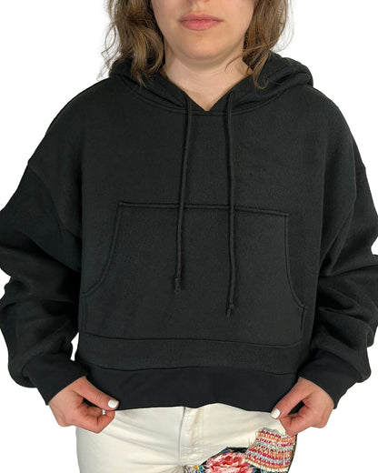 Black Cropped Fleece Hoodie