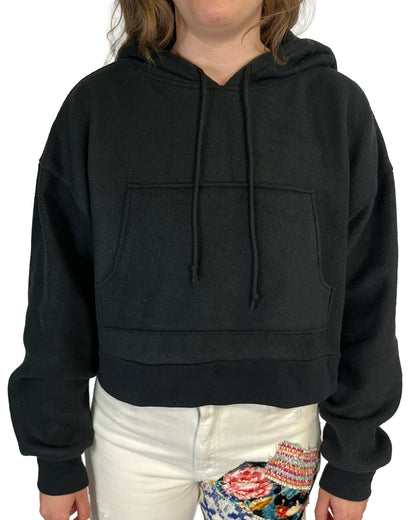 Black Cropped Fleece Hoodie
