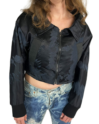 Midnight Brushstroke Cropped Bomber Jacket