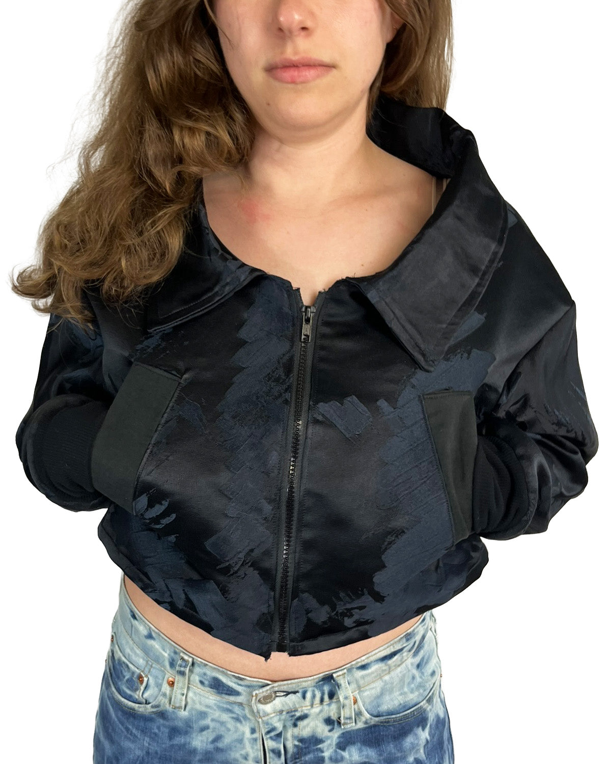Midnight Brushstroke Cropped Bomber Jacket