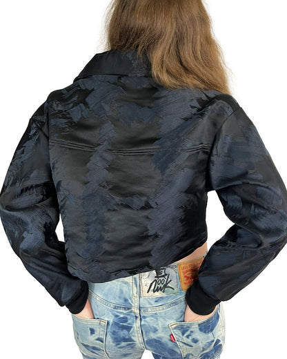 Midnight Brushstroke Cropped Bomber Jacket
