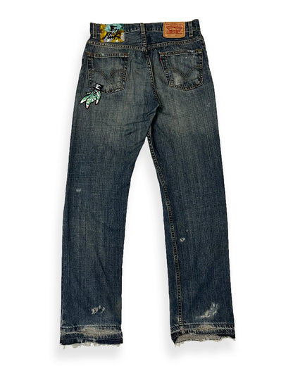 Dark Blue Distressed Bop Patches Denim