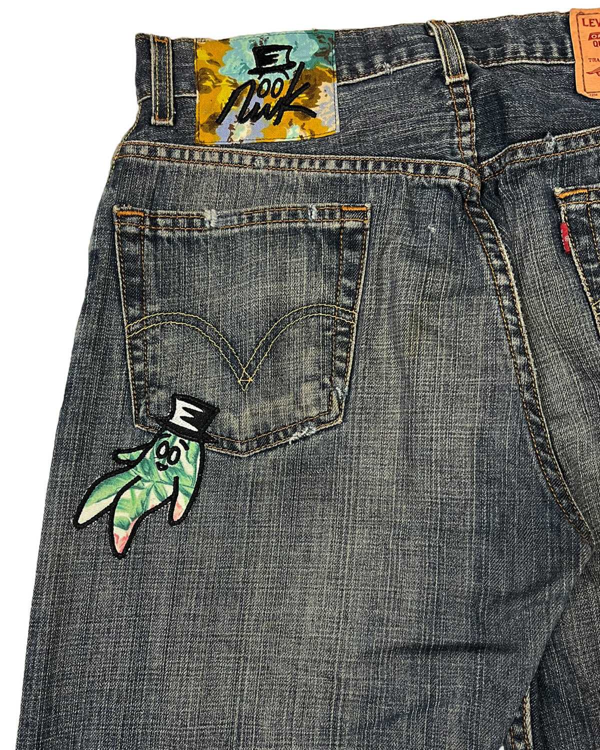 Dark Blue Distressed Bop Patches Denim
