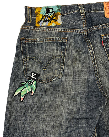 Dark Blue Distressed Bop Patches Denim