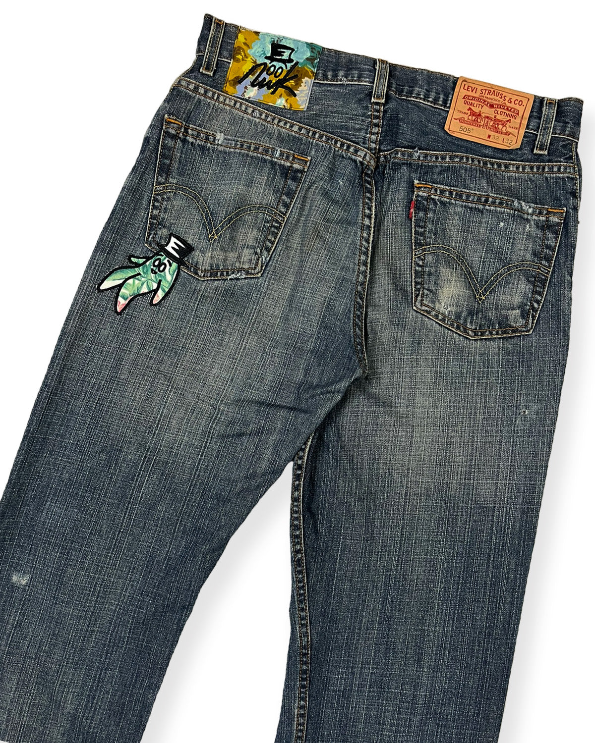 Dark Blue Distressed Bop Patches Denim