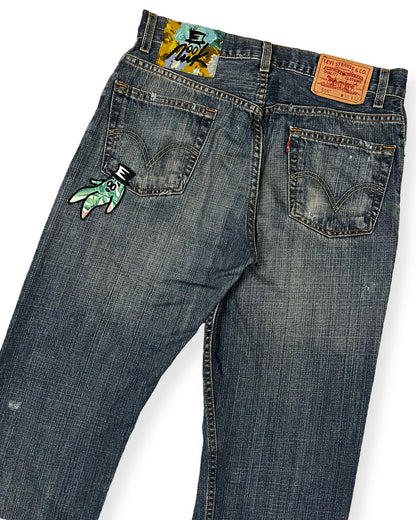 Dark Blue Distressed Bop Patches Denim