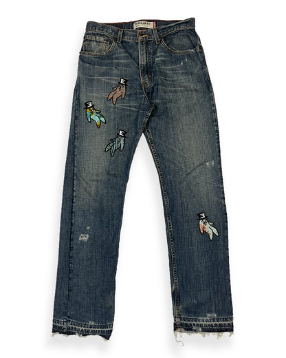 Dark Blue Distressed Bop Patches Denim