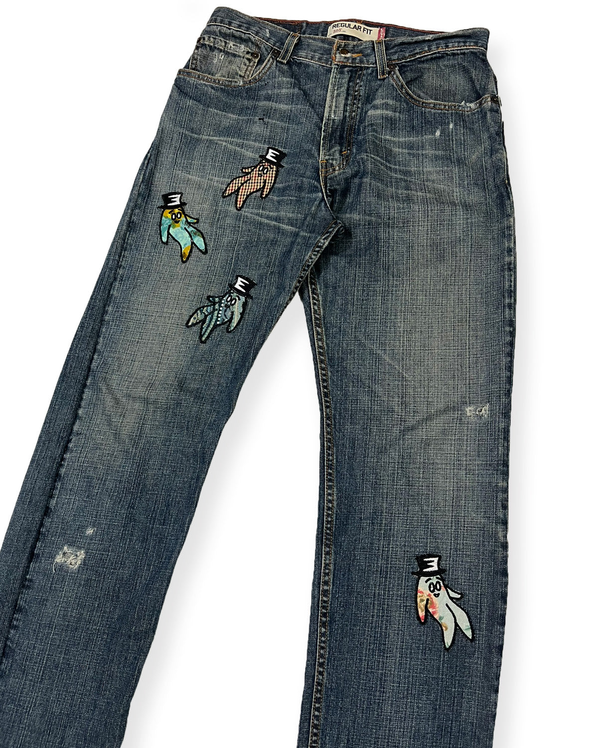 Dark Blue Distressed Bop Patches Denim