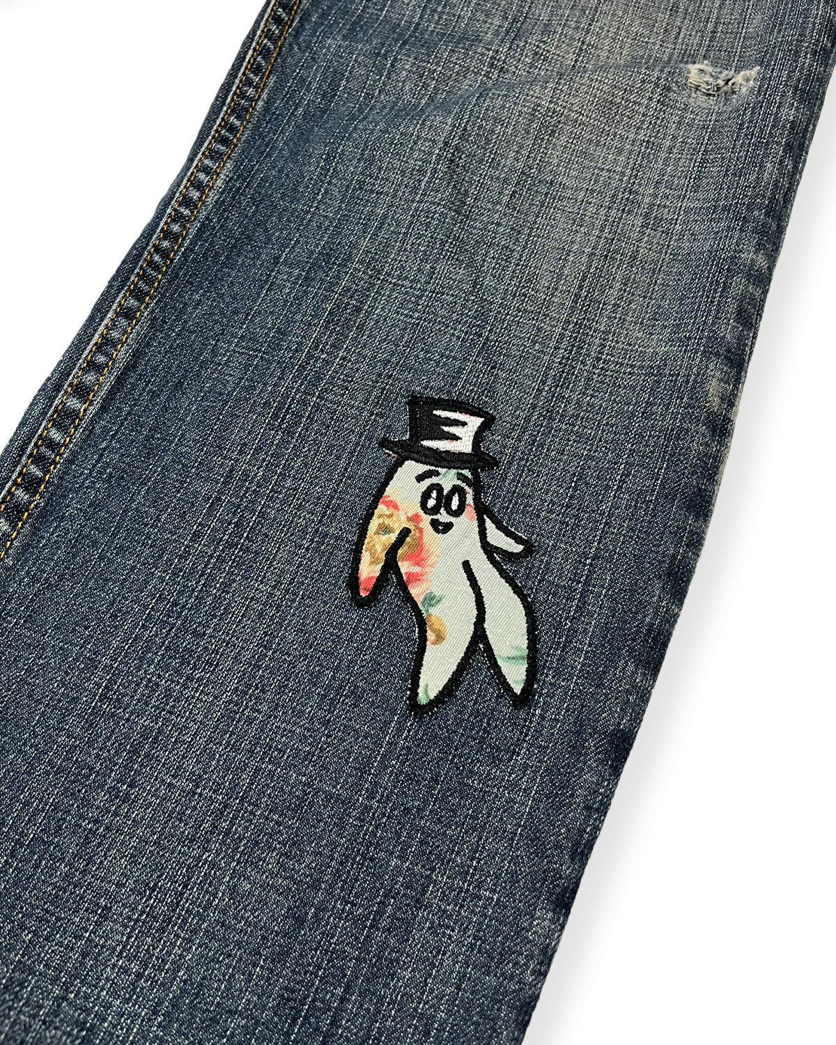 Dark Blue Distressed Bop Patches Denim