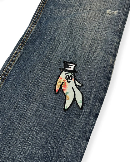 Dark Blue Distressed Bop Patches Denim