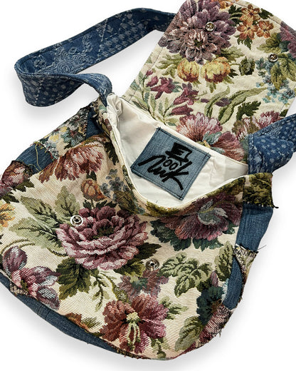 Denim Floral Patchwork Flap Bag