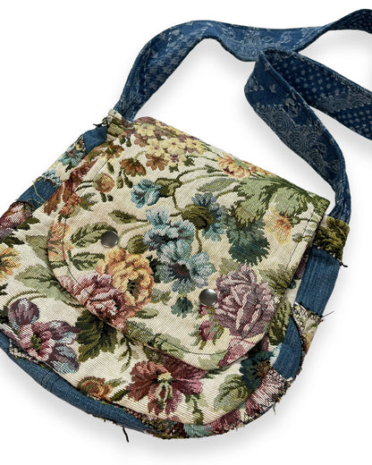 Denim Floral Patchwork Flap Bag