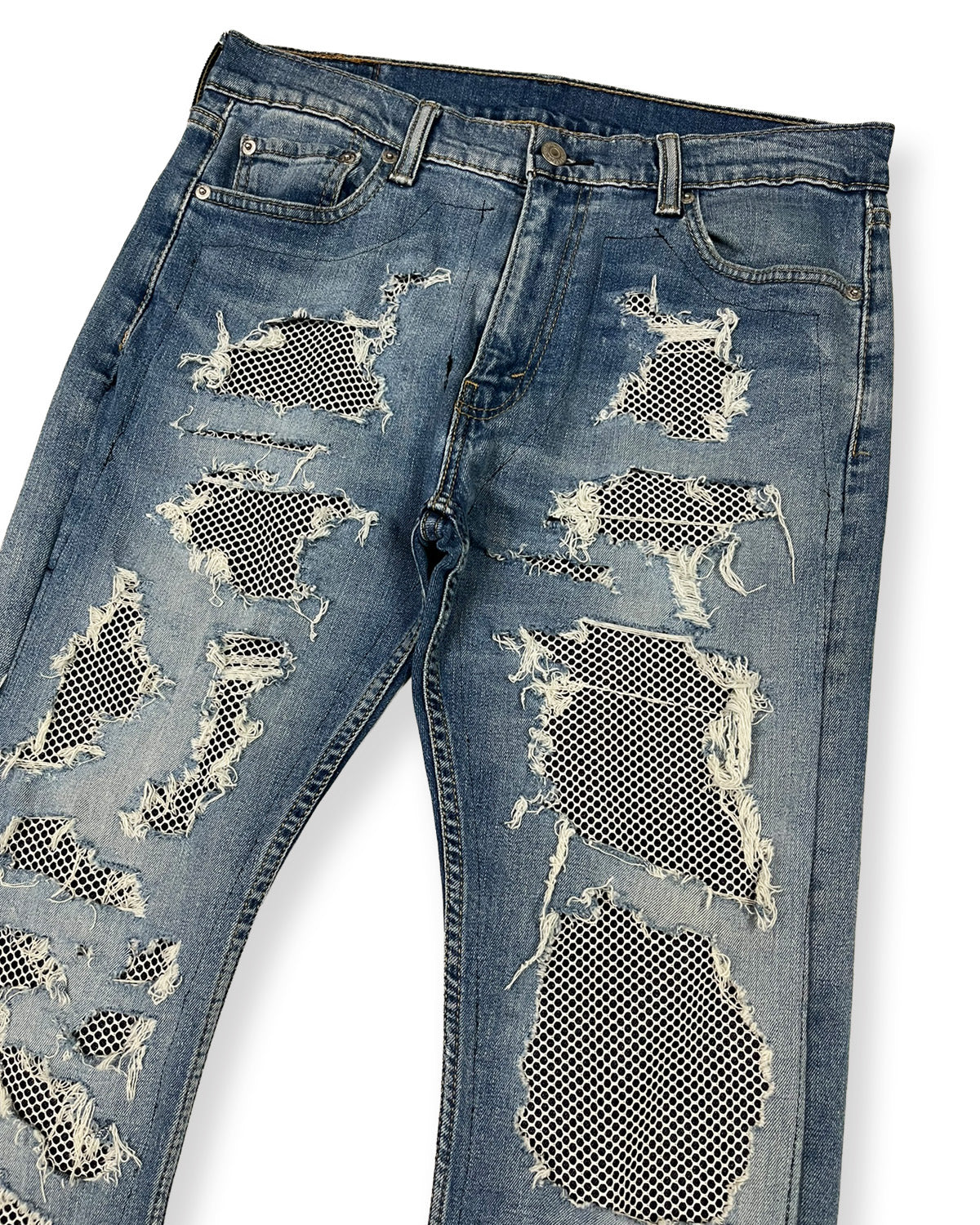 Distressed Mesh Denim