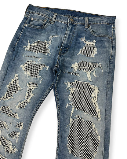 Distressed Mesh Denim