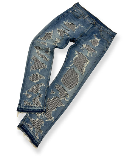 Distressed Mesh Denim