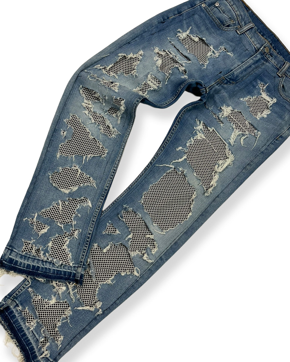 Distressed Mesh Denim