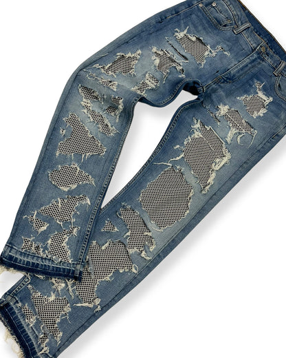 Distressed Mesh Denim