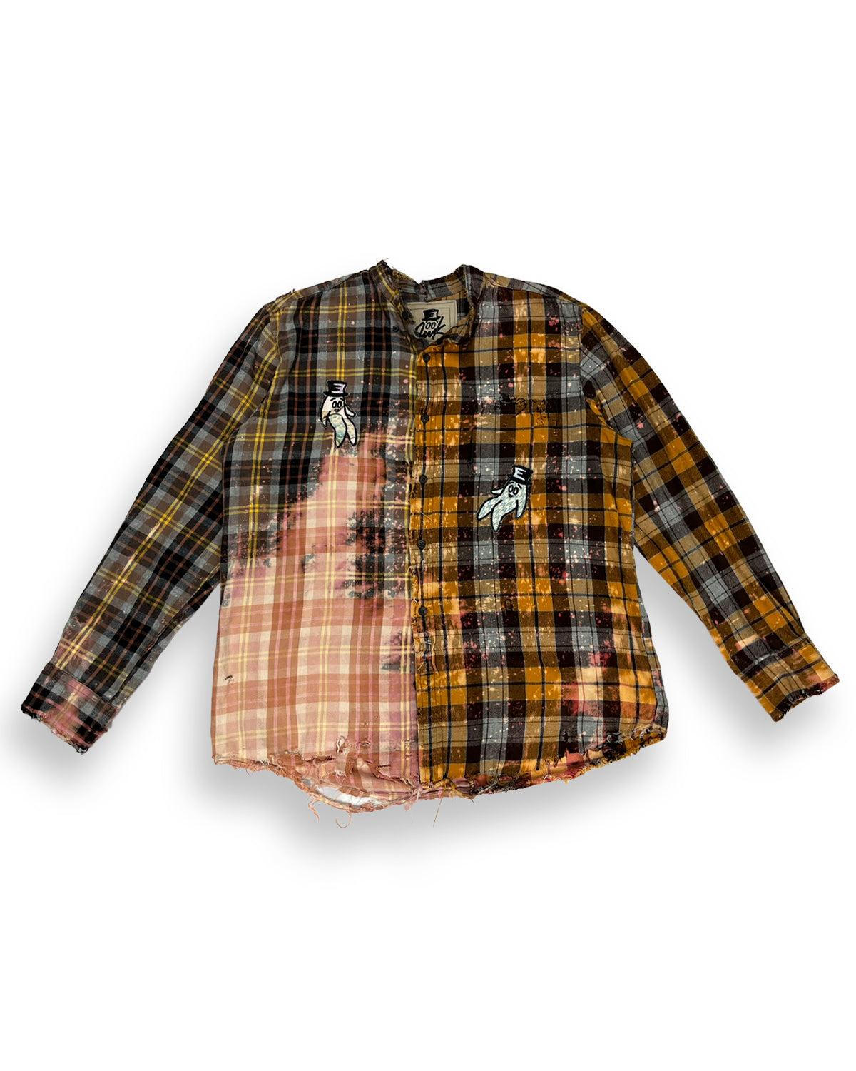 Distressed Bleached Two-Tone Plaid Bop Patches Flannel