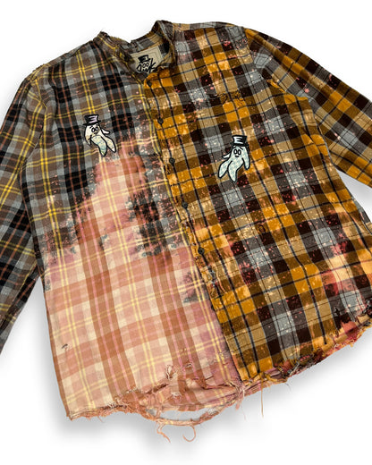 Distressed Bleached Two-Tone Plaid Bop Patches Flannel