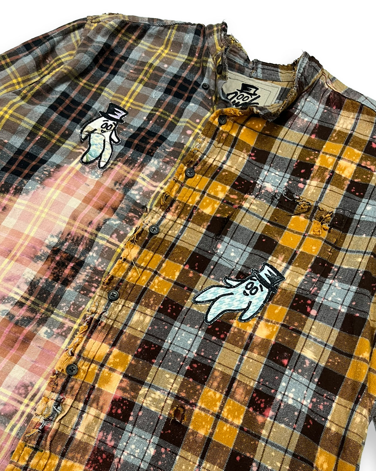 Distressed Bleached Two-Tone Plaid Bop Patches Flannel