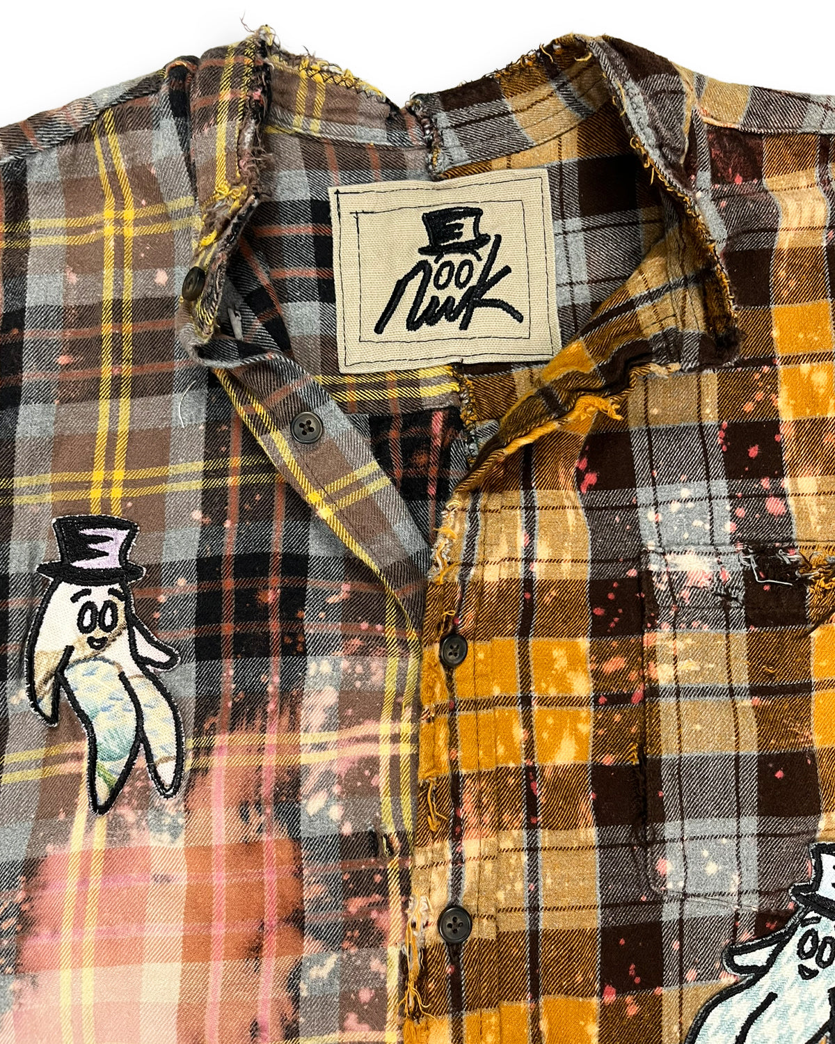 Distressed Bleached Two-Tone Plaid Bop Patches Flannel