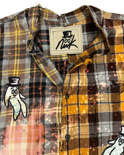 Distressed Bleached Two-Tone Plaid Bop Patches Flannel
