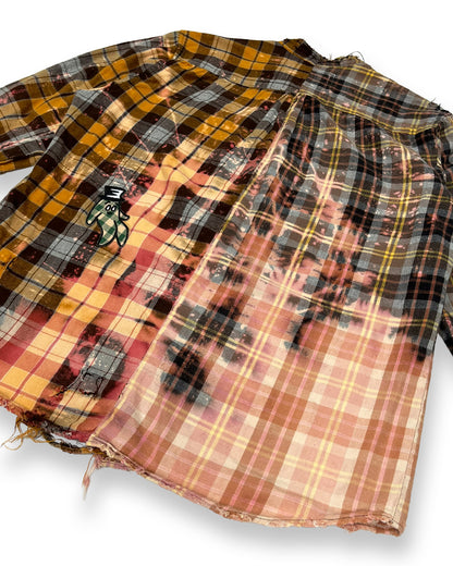 Distressed Bleached Two-Tone Plaid Bop Patches Flannel